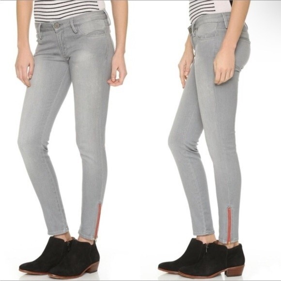 Etienne Marcel Ankle Zip Skinny Jeans Light Gray Red Zipper Style 26 - Picture 4 of 13
